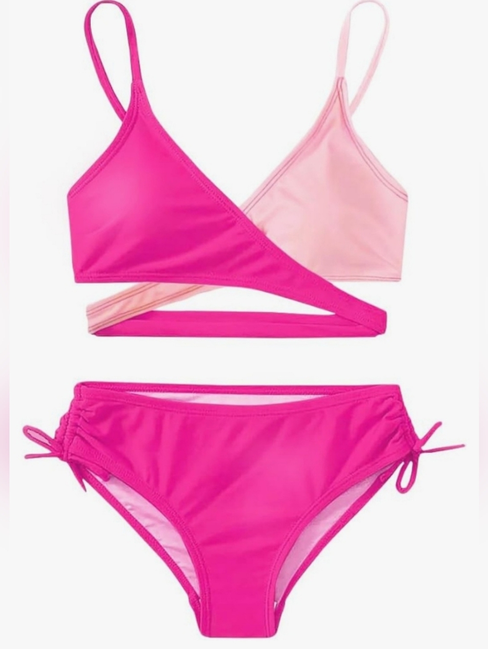 Girl XXL (170) 14/16 Pink 2 Piece Bikini Set V-Neck Wrap Style Adjustable Straps